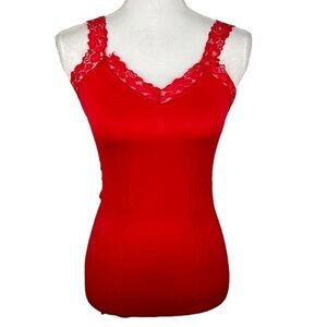 Tanco USA Y2K 90's Red Lace Ribbed Tank Top Size Medium
